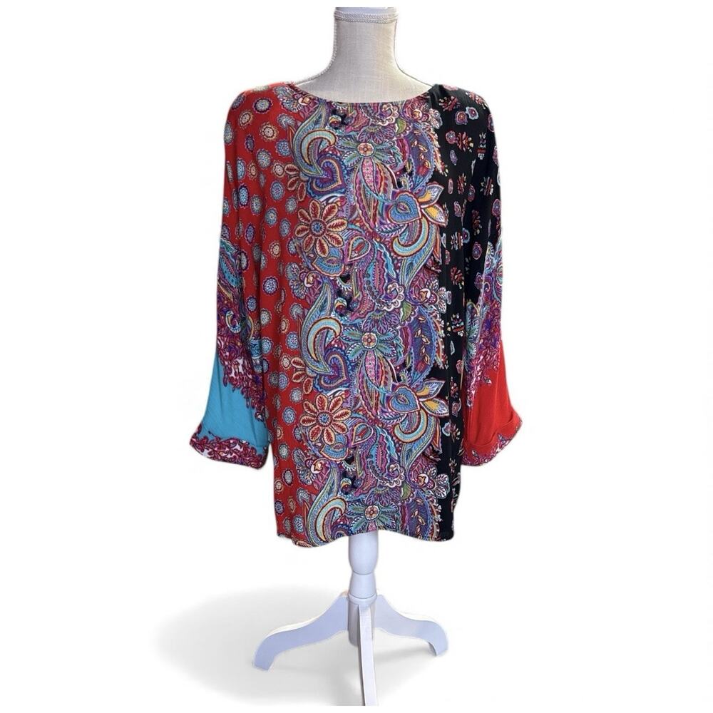 Carol Little Vintage Tunic Artsy Colorful Bright Blouse Top Womens 8 USA 90s